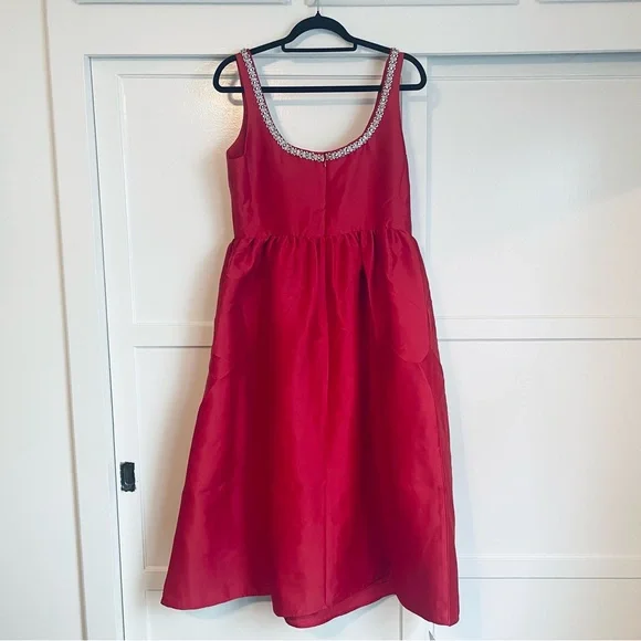 Self-Portrait Red Taffeta Diamante Midi Dress - Size UK 14/ US 10 - Picture 8 of 14